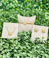 Haley Gold Bow Stud Earrings Ivory Mother of Pearl