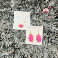 Dani Gold Color Burst Frame Drop Earrings in Neon Pink Magnesite