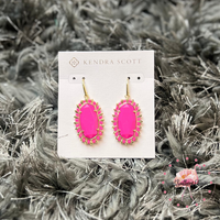 Dani Gold Color Burst Frame Drop Earrings in Neon Pink Magnesite
