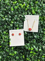 Ladybug Gold Stud Earrings in Red Vermillion Magnesite