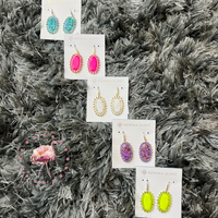 Dani Gold Color Burst Frame Drop Earrings in Neon Pink Magnesite