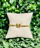 Haley Gold Bow Stretch Bracelet Bush Mother of Pearl