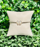 Haley Silver Bow Stretch Bracelet Ivory Mother of Pearl