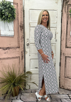 V-Neck 3/4 Sleeve Maxi Dress - DGBW