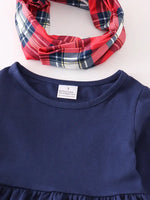Navy Deer Applique 3pc Scarf Girl Set