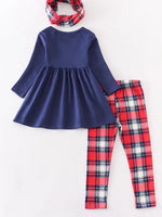 Navy Deer Applique 3pc Scarf Girl Set