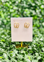 Haley Gold Bow Stud Earrings Ivory Mother of Pearl