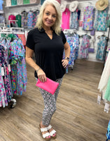 V-Neck Short Sleeve Collar Top - BLK