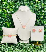 Haley Gold Bow Stud Earrings Blush Mother of Pearl