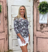 V-Neck 3/4 Sleeve Top - JTBW