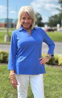 Lulu-B 3/4 Collar Top - BLU