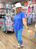 V-Neck Short Sleeve Collar Top - BLU