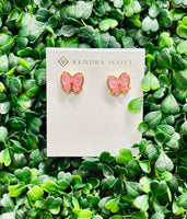 Haley Gold Bow Stud Earrings Blush Mother of Pearl