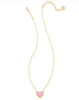 Ari Heart Short Pendant Necklace Gold Bubblegum Pink Opal