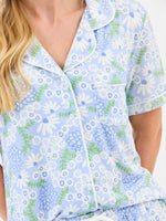 Charlotte pajama pants set Daisy Chain blue LuxBlend women's boutique lounge and sleepwear set with button front top