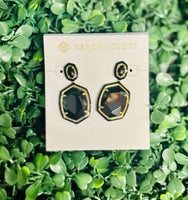 Daphne Enamel Frame Gold Drop Earrings Black Agate