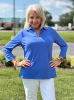 Lulu-B 3/4 Collar Top - BLU