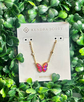 Cailey Butterfly Gold Necklace in Pink Opalescent Resin