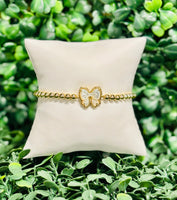 Haley Gold Bow Stretch Bracelet Ivory Mother of Pearl