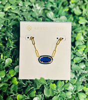 Elisa Enamel Frame Gold Paperclip Necklace Navy Mother of Pearl