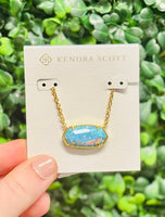 Elisa Gold Statement Pendant Necklace in Light Teal Opal
