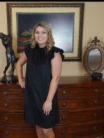 Black Suede Ruffle Sleeve Dress