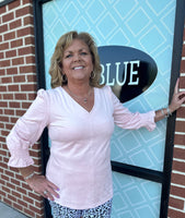 Velvet Smocked Bell Sleeve Top - Pink