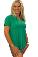 V-Neck Short Sleeve Collar Top - EMRL