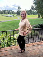 Velvet Smocked Bell Sleeve Top - Camel