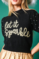 Black 'Let It Sparkle' Lurex Embroidery Sweater