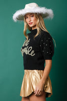 Black 'Let It Sparkle' Lurex Embroidery Sweater