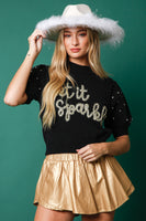 Black 'Let It Sparkle' Lurex Embroidery Sweater