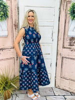 Ward Smocked Midi Dress - Navy