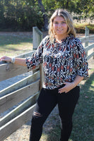 Black & Tan Abstract Printed Top