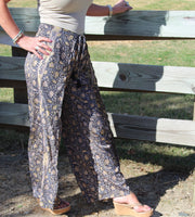 Black & Gold Paisley Wrap Palazzo Pant