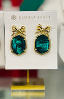 Daphne Bow Gold Drop Earrings in Pine Illusion