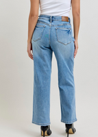 Mid-rise petite straight leg jeans with tummy control and vintage wash, women’s stretch denim in petite length. petite straight leg jeans, tummy control jeans women, mid rise petite jeans, vintage wash straight jeans, women’s petite denim, boutique jeans, Sweet Southern Charm denim