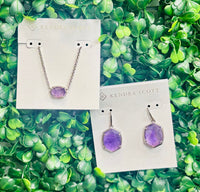 Silver Earring and Necklace with purple amethyst stones