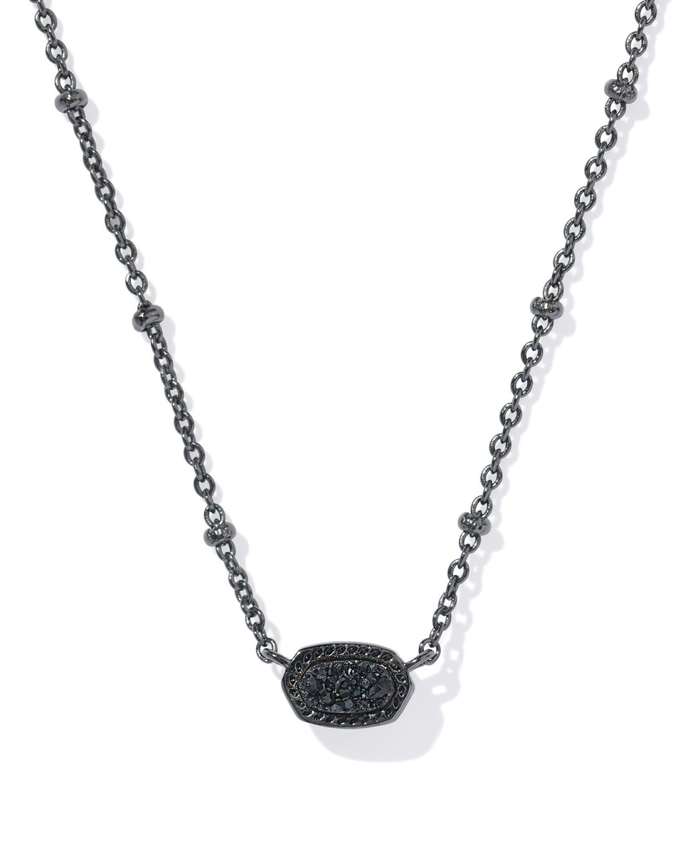 Kendra Scott | Mini Elisa Gunmetal Necklace in Black Drusy | Sweet