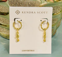 Gold seahorse huggie earrings with twisted hoops and removable metallic seahorse charms, coastal seaside jewelry