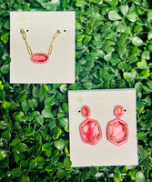Kendra Scott earrings and necklace set bright pink illusion