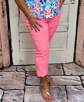 Lulu-B Bangladine pull-on capris with contemporary fit, lightweight structured stretch fabric, comfortable travel-friendly capri pants for spring and summer wear, casual to polished styling.