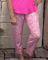 UPF 50 capris are made with breathable, cooling fabric and a flattering 25" inseam
Pattern Features: Hot Pink, Coral, White, Yellow Sea Shell Print