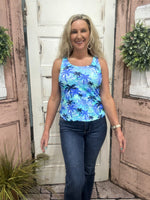 Classic sleeveless tank with a 24" back length. Stretchy, pre-shrunk, and easy to care for—perfect for layering or wearing solo in warm weather.
Features a Blue/Navy/Teal/White Palm Tree Pattern