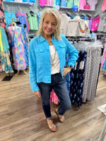 Lulu-B Linen Travel Jacket – lightweight, washable linen with chest pockets & a flattering fit. Perfect for layering.