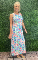 Sexy maxi dress with straight fit, cutout back detail, and UPF50 sun protection fabric for stylish summer wear.