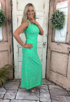 Sexy maxi dress with straight fit, cutout back detail, and UPF50 sun protection fabric for stylish summer wear.