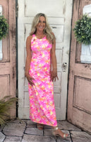 Sexy maxi dress with straight fit, cutout back detail, and UPF50 sun protection fabric for stylish summer wear.