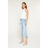 Mid Rise Cuffed Straight Leg Light Wash Jean