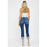 Mid Rise Cuffed Straight Leg Dark Wash Jean
